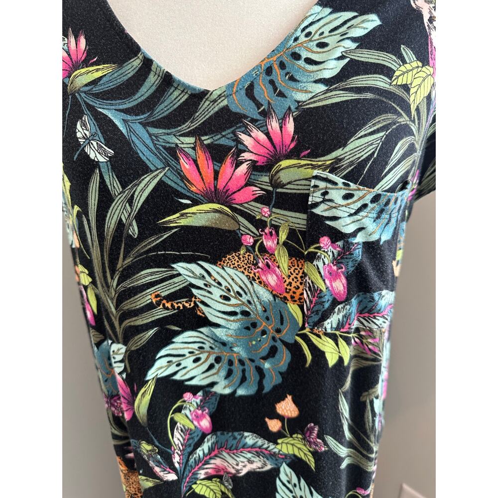 Soma Womens Large Black Nightgown Lounge Sleep Dress Tropical Print Soft Stretch - Picture 9 of 9